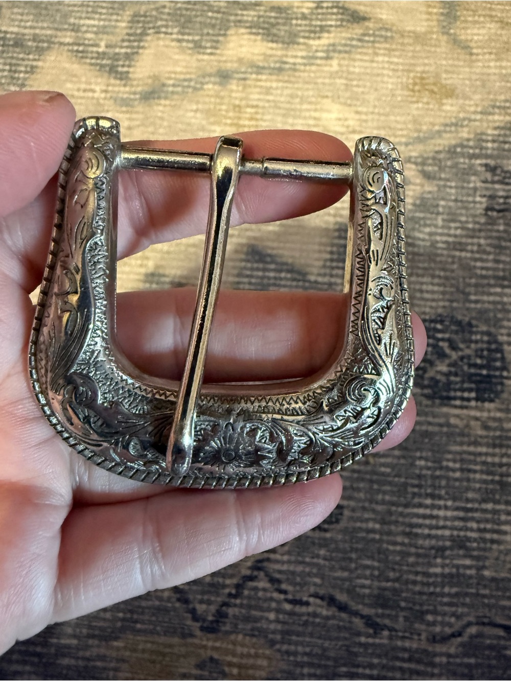 Source Unknown Ornate Silver Western Belt Buckle